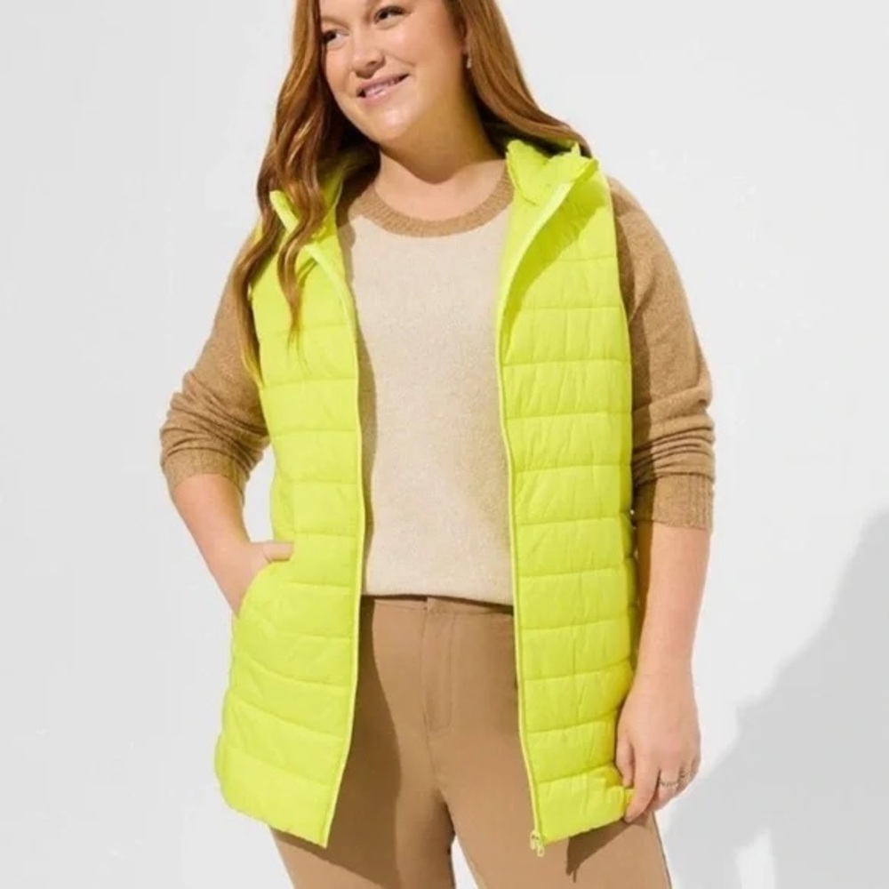 torrid Neon Yellow Quilted Hooded Puffer Vest